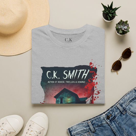 (White and Grey) Horror Author Tee — "C.K. Smith" Haunted House Book Cover T-Shirt