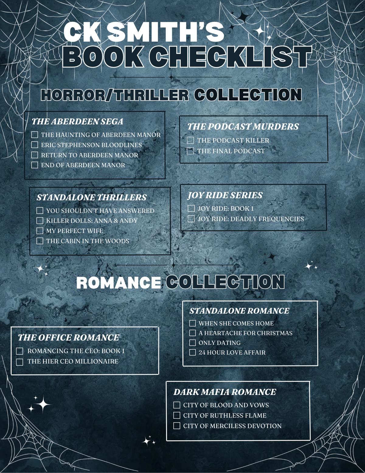 CK SMITH BOOK CHECKLIST