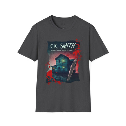 (White and Grey) Horror Author Tee — "C.K. Smith" Haunted House Book Cover T-Shirt