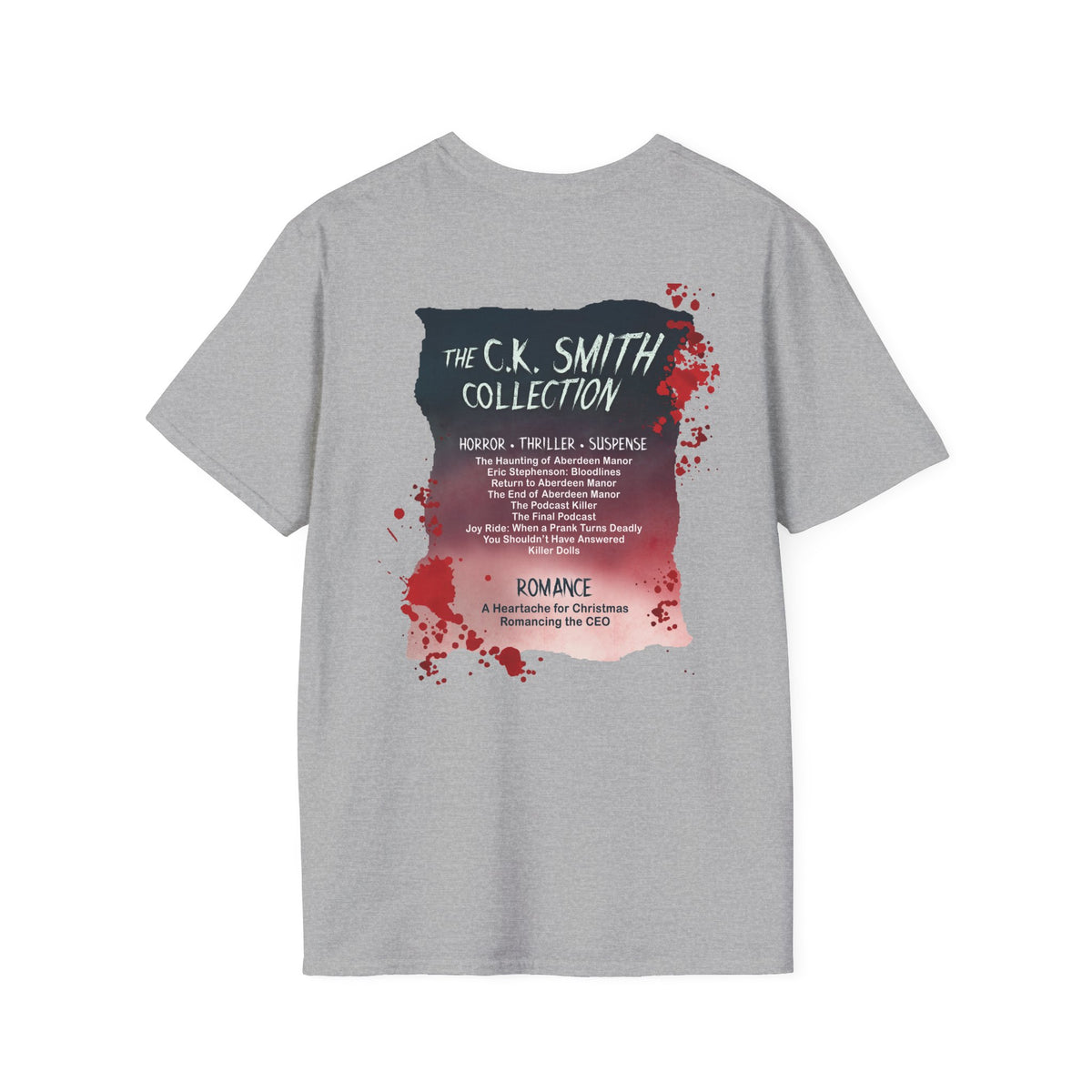 (White and Grey) Horror Author Tee — "C.K. Smith" Haunted House Book Cover T-Shirt