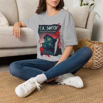 (White and Grey) Horror Author Tee — "C.K. Smith" Haunted House Book Cover T-Shirt