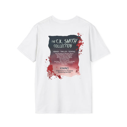(White and Grey) Horror Author Tee — "C.K. Smith" Haunted House Book Cover T-Shirt