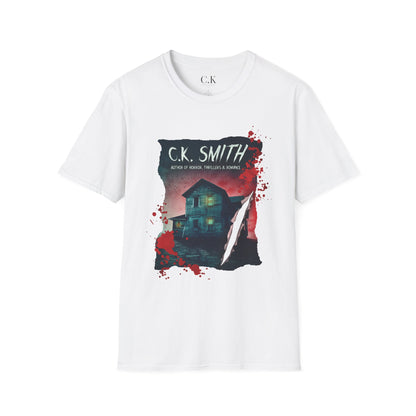 (White and Grey) Horror Author Tee — "C.K. Smith" Haunted House Book Cover T-Shirt