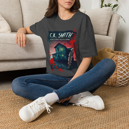 (White and Grey) Horror Author Tee — "C.K. Smith" Haunted House Book Cover T-Shirt