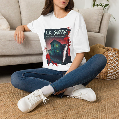 (White and Grey) Horror Author Tee — "C.K. Smith" Haunted House Book Cover T-Shirt