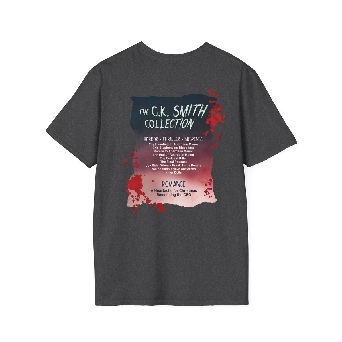 (White and Grey) Horror Author Tee — "C.K. Smith" Haunted House Book Cover T-Shirt